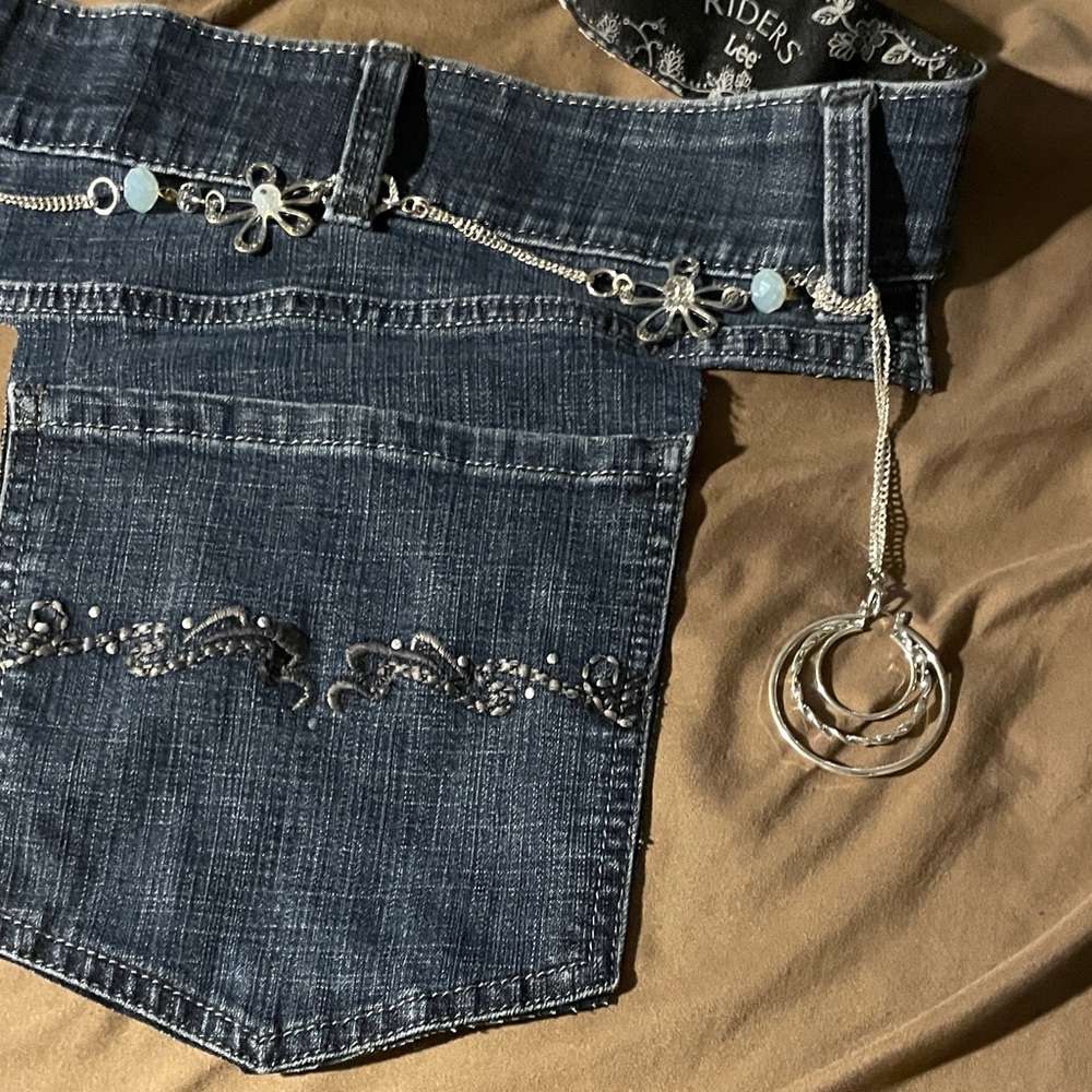 Handmade denim pocket Belt with Floral Embellishments 48 inches - Picture 2 of 4